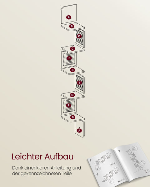 Rootz Corner Shelf - Oak Beige - Chipboard - PVC Plastic - Space-saving - Easy Assembly - Stylish Design - 20cm x 20cm x 126cm