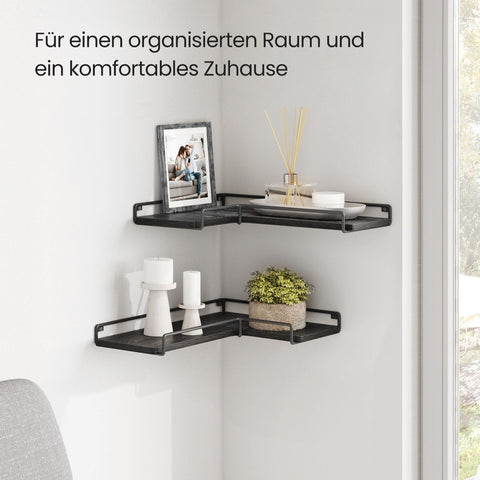 Rootz 2 Pack Wall Shelf Set - Floating Shelves - Chipboard Steel - Black - 40cm x 29cm x 14cm - Lightweight - Easy Assembly - Sturdy Construction