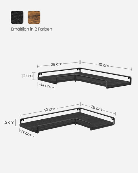 Rootz 2 Pack Wall Shelf Set - Floating Shelves - Chipboard Steel - Black - 40cm x 29cm x 14cm - Lightweight - Easy Assembly - Sturdy Construction