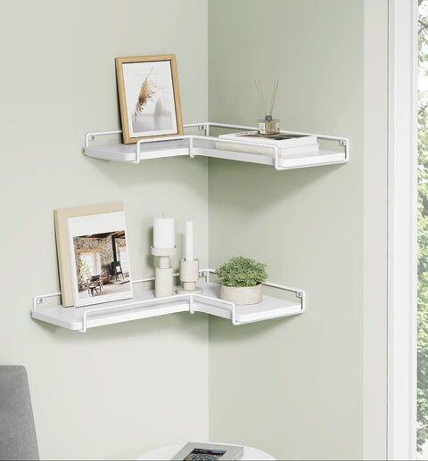 Rootz L-Shaped Corner Shelf Set of 2 - White - Wall Mounted Shelves - Space Saver - 40cm x 29cm x 14cm