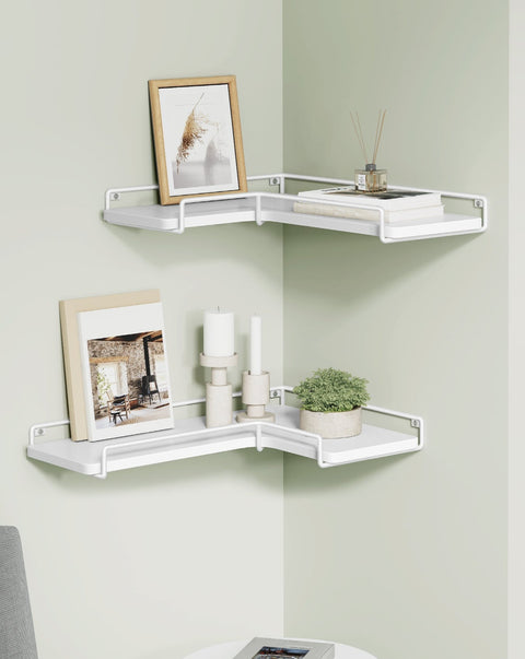 Rootz Wall Shelf Set - Floating Shelves - Chipboard Steel - Cloud White - 40cm x 29cm x 14cm - Lightweight - Easy to Install - Sturdy Construction