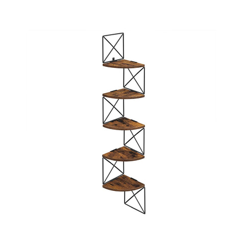 Rootz 5-Tier Corner Shelf - Wall Mounted Unit - Space-Saving Organizer - Durable Chipboard & Steel - 20cm x 20cm x 127.5cm