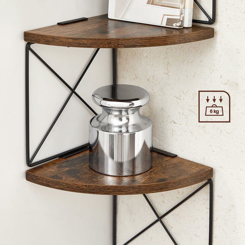 Rootz 5-Tier Corner Shelf - Wall Mounted Unit - Space-Saving Organizer - Durable Chipboard & Steel - 20cm x 20cm x 127.5cm