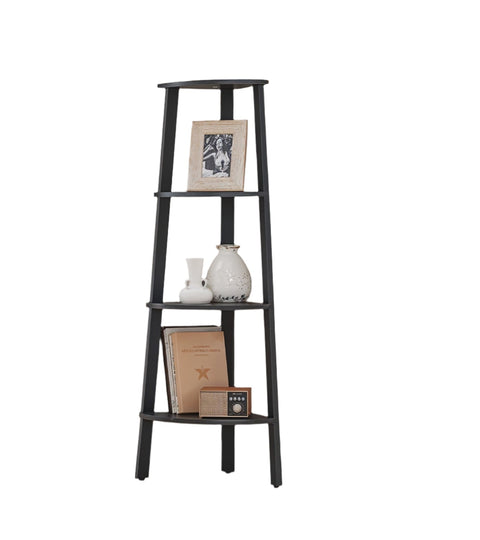 Rootz Corner Shelf Bookshelf - 4 Level Conductor Shelf - Grey-Black Wooden Chipboard Steel - Space Saver - 33.4 x 33.4 x 125 cm