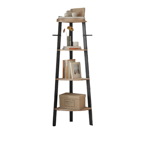 Rootz Corner Shelf Bookshelf - Conductor Shelf - 4 Levels - Wooden Chipboard - Space Saver - 34 x 34 x 125 cm