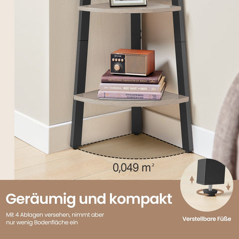 Rootz Corner Shelf Bookshelf - Conductor Shelf - 4 Levels - Wooden Chipboard - Space Saver - 34 x 34 x 125 cm