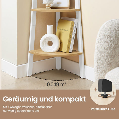 Rootz 4 Level Corner Shelf - Bookshelf - Conductor Shelf - Space-Saving Design - 33.4 x 33.4 x 125 cm