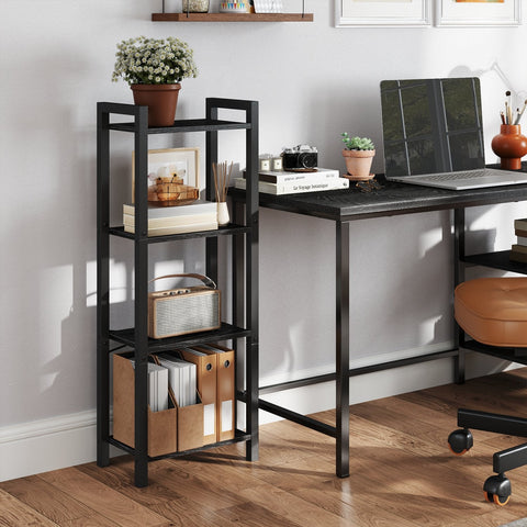 Rootz Regal Bookshelf - Standregal - Display Shelf - Ebony Black - 24x40x107cm - Steel Frame - Secure & Stylish Storage Solution