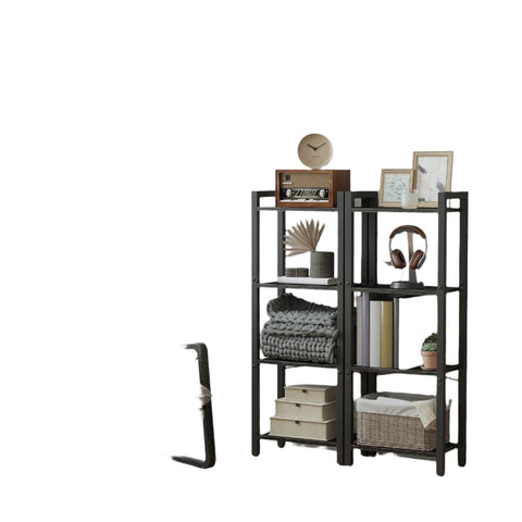 Rootz Regal Bookshelf - Standregal - Display Shelf - Ebony Black - 24x40x107cm - Steel Frame - Secure & Stylish Storage Solution