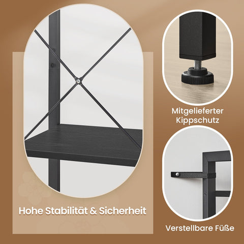 Rootz Regal Bookshelf - Standregal - Display Shelf - Ebony Black - 24x40x107cm - Steel Frame - Secure & Stylish Storage Solution