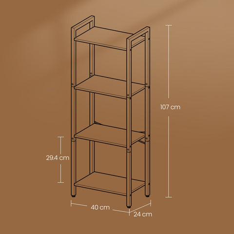 Rootz Regal Bookshelf - Standregal - Display Shelf - Ebony Black - 24x40x107cm - Steel Frame - Secure & Stylish Storage Solution