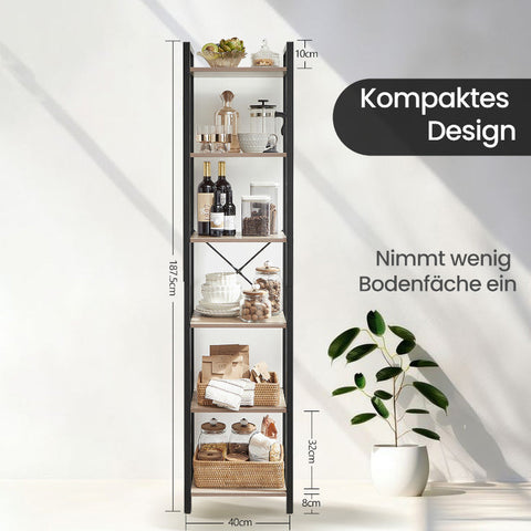 Rootz Regal Bookshelf - Standregal - Sturdy Bookcase - Holds 50kg - 30cm x 40cm x 187.5cm