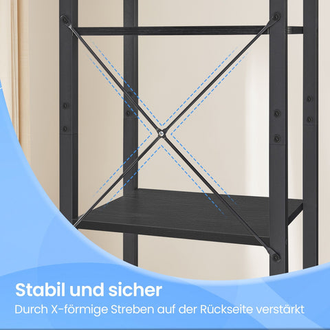 Rootz Bookshelf Standregal - Storage Rack -  Black - Durable Wooden Chipboard & Steel - 30cm x 40cm x 187.5cm