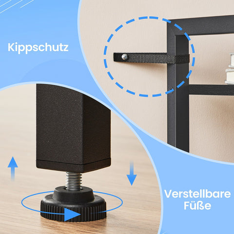 Rootz Bookshelf Standregal - Storage Rack -  Black - Durable Wooden Chipboard & Steel - 30cm x 40cm x 187.5cm