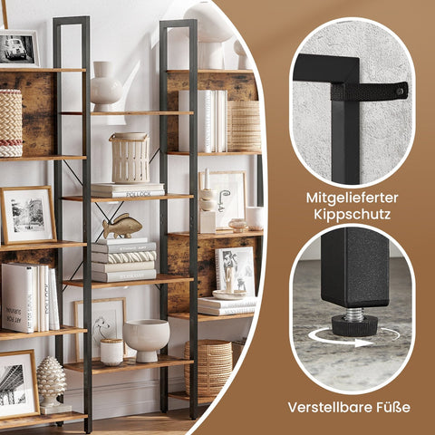 Rootz Bookcase - Standing Shelf - Metal Frame Shelf - 14 Spacious Shelves - Sturdy Structure - 158cm x 24cm x 166cm