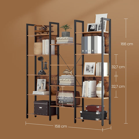 Rootz Bookcase - Standing Shelf - Metal Frame Shelf - 14 Spacious Shelves - Sturdy Structure - 158cm x 24cm x 166cm