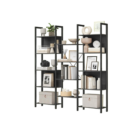 Rootz Black Book Shelf - Wooden Storage Unit - Steel Frame - Durable and Spacious - 24 x 158 x 166 cm