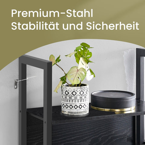 Rootz Black Book Shelf - Wooden Storage Unit - Steel Frame - Durable and Spacious - 24 x 158 x 166 cm