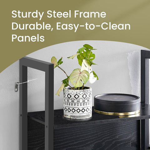 Rootz Black Book Shelf - Wooden Storage Unit - Steel Frame - Durable and Spacious - 24 x 158 x 166 cm