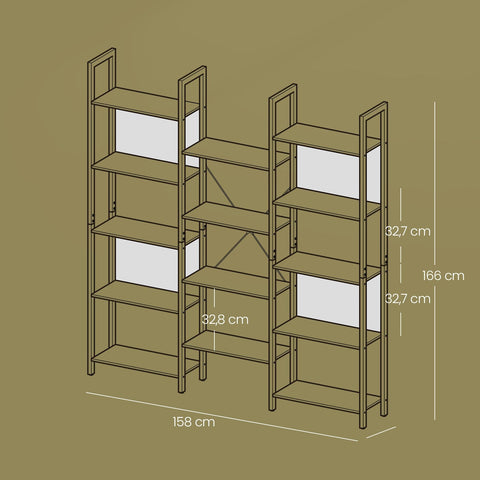 Rootz Black Book Shelf - Wooden Storage Unit - Steel Frame - Durable and Spacious - 24 x 158 x 166 cm
