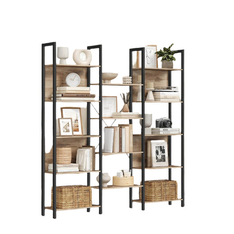 Rootz Bookcase - Standing Shelf - 14 Shelf Storage - Metal Frame - Space-saving Design - 24cm x 158cm x 166cm