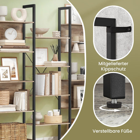 Rootz Bookcase - Standing Shelf - 14 Shelf Storage - Metal Frame - Space-saving Design - 24cm x 158cm x 166cm