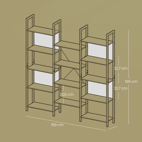Rootz Bookcase - Standing Shelf - 14 Shelf Storage - Metal Frame - Space-saving Design - 24cm x 158cm x 166cm