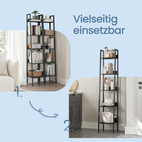 Rootz 5-Level Narrow Bookcase - Head Shelf - Compact Bookshelf - Max 50kg Capacity - 30cm x 33.8cm x 170cm