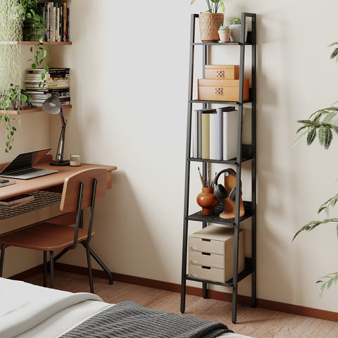 Rootz 5-Level Narrow Bookcase - Head Shelf - Compact Bookshelf - Max 50kg Capacity - 30cm x 33.8cm x 170cm