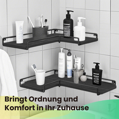 Rootz L-Shaped Corner Shelf - 2 Set Wall Shelf - Display Shelves - Max Weight 5kg - 40cm x 29cm x 14cm - Black Wooden Chipboard, Steel