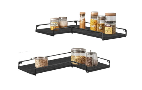 Rootz L-Shaped Corner Shelf - 2 Set Wall Shelf - Display Shelves - Max Weight 5kg - 40cm x 29cm x 14cm - Black Wooden Chipboard, Steel