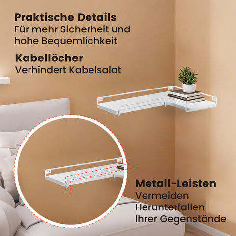 Rootz Wall Shelf L-Shaped Corner Shelf - Floating Shelves - Space-Saving - 40cm x 29cm x 14cm - Cloud White