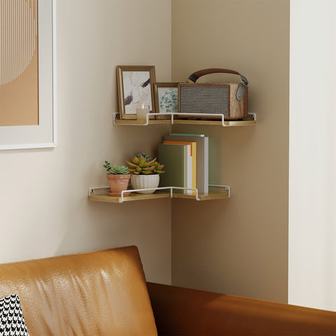 Rootz L-Shaped Corner Shelf 2 Set - Wall Shelf - Display Shelves - Saves Space - 40cm x 29cm x 14cm