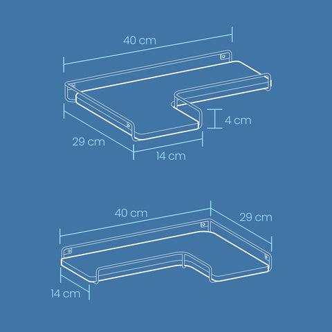 Rootz L-Shaped Corner Shelf 2 Set - Wall Shelf - Display Shelves - Saves Space - 40cm x 29cm x 14cm