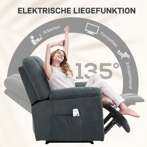 Rootz Electric Relax Chair - Massage Recliner - Upholstered Seat - Heat Function - USB Port - 135° Tilt - 88cm x 97cm x 101cm