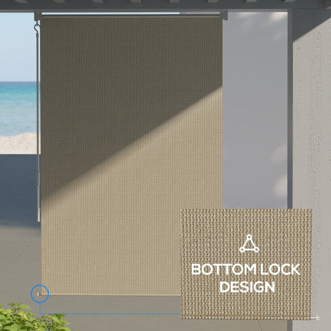 Rootz Outdoor Roller Blind - Sunshade - Privacy Screen - Hand Crank Operation - 120cm x 185cm - Beige - HDPE Fabric - Aluminum Frame