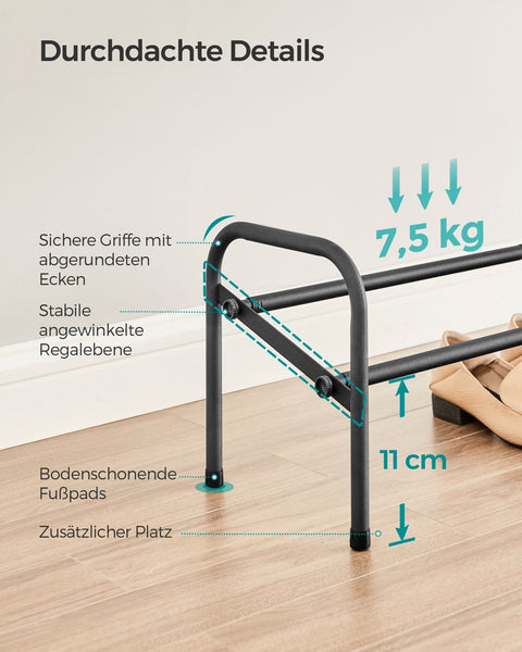 Rootz Schoenenrek Organizer - Zwarte Schoenenstandaard - Stalen Schoenenopberger - Compact Ontwerp - Eenvoudige Montage - 23cm x 58cm x 25cm - Uitschuifbaar tot 83cm - Lichtgewicht - Houdt tot 7,5kg