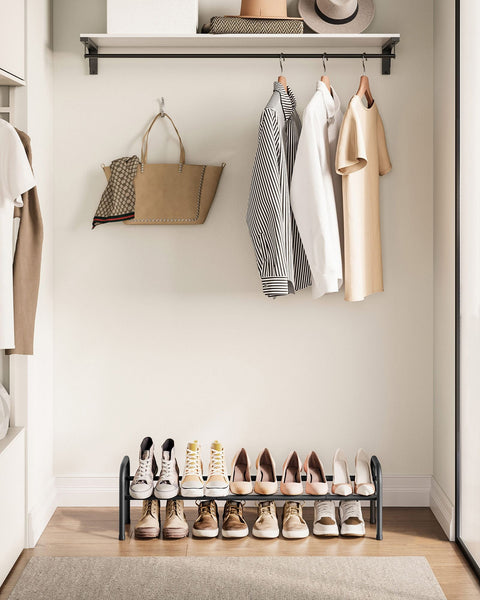 Rootz Schoenenrek Organizer - Zwarte Schoenenstandaard - Stalen Schoenenopberger - Compact Ontwerp - Eenvoudige Montage - 23cm x 58cm x 25cm - Uitschuifbaar tot 83cm - Lichtgewicht - Houdt tot 7,5kg