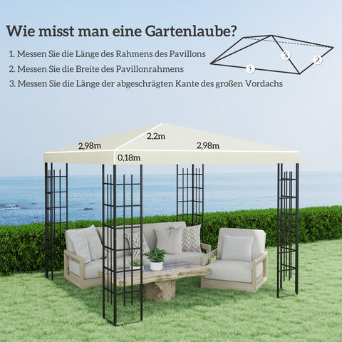 Rootz 3x3m Replacement Gazebo Tarpaulin - Garden Cover - Canopy Top - UPF30+ Sun Protection - 298cm x 298cm - White