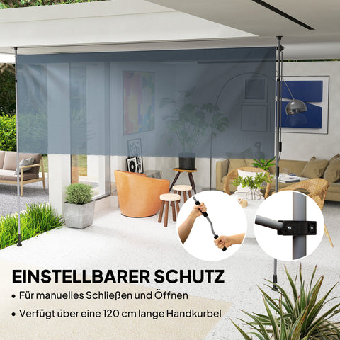 Rootz Klemmmarkise with Hand Crank - Adjustable Joint Arm Awning - Sun Protection - UPF30+ - 350cm x 221-311cm - Grey