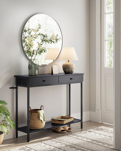 Rootz Console Table with 2 Drawers Anthracite Gray - Ink Black - Chipboard - Steel - 30cm x 100cm x 80cm - Modern Design - 16.2kg