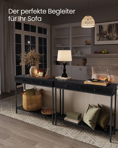 Rootz Console Table with 2 Drawers Anthracite Gray - Ink Black - Chipboard - Steel - 30cm x 100cm x 80cm - Modern Design - 16.2kg