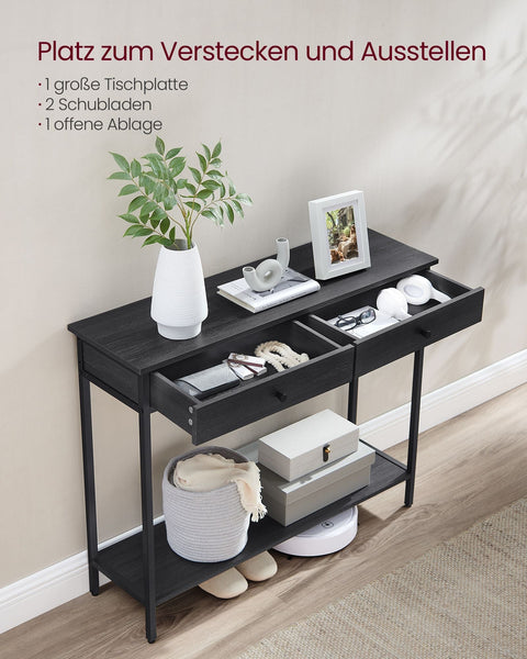 Rootz Console Table with 2 Drawers Anthracite Gray - Ink Black - Chipboard - Steel - 30cm x 100cm x 80cm - Modern Design - 16.2kg