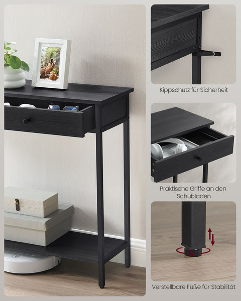Rootz Console Table with 2 Drawers Anthracite Gray - Ink Black - Chipboard - Steel - 30cm x 100cm x 80cm - Modern Design - 16.2kg