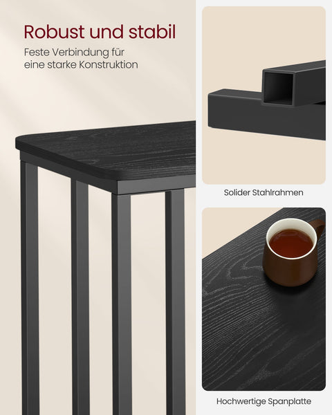 Rootz Ebony Black Side Table - End Table - Nightstand - Chipboard Steel Construction - Adjustable Feet - 35cm x 50cm x 56cm