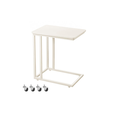 Rootz Cream White Side Table - End Table - Nightstand - Chipboard Steel - Adjustable Feet - Wheels - Lightweight - 35cm x 50cm x 60cm
