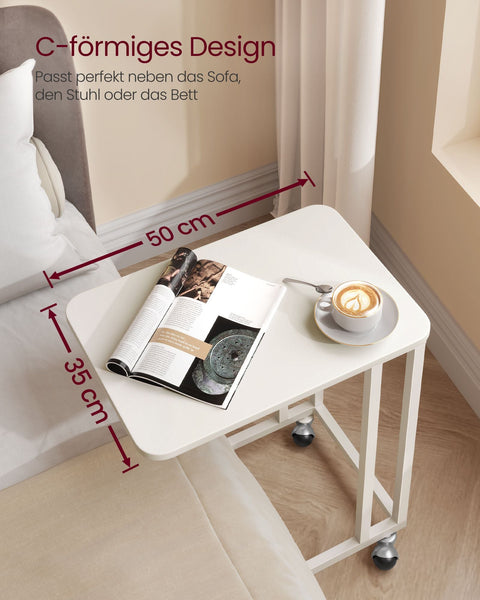 Rootz Cream White Side Table - End Table - Nightstand - Chipboard Steel - Adjustable Feet - Wheels - Lightweight - 35cm x 50cm x 60cm