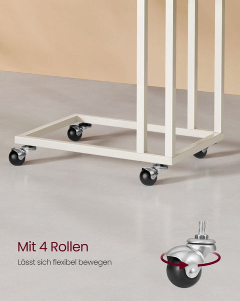 Rootz Cream White Side Table - End Table - Nightstand - Chipboard Steel - Adjustable Feet - Wheels - Lightweight - 35cm x 50cm x 60cm