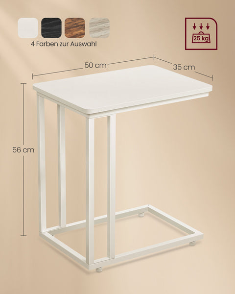 Rootz Cream White Side Table - End Table - Nightstand - Chipboard Steel - Adjustable Feet - Wheels - Lightweight - 35cm x 50cm x 60cm