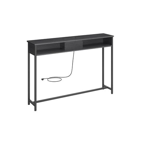 Rootz Moderne bijzettafel met stekkerdoos - Antracietgrijs-Inktzwart - Spaanplaatstaal - 100 kg capaciteit - 25 cm x 120 cm x 81,1 cm